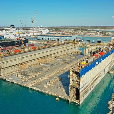 A double-bay dry dock